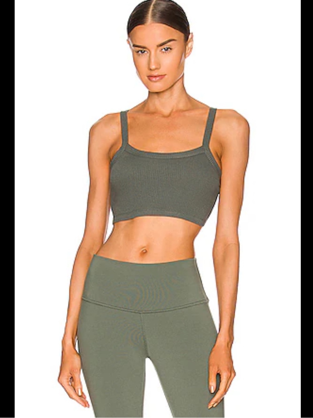 ALO Yoga Ribbed Crop Whisper Bra Tank - Dark Cactus